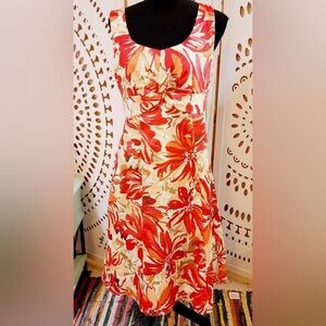 Coldwater Creek Orange Floral Midi Dress Sleeveless Size 12 Petite
